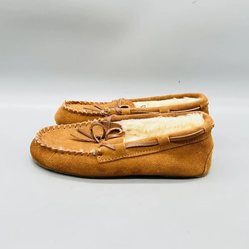 Crewcuts by J Crew Shoes Girls 4 Brown Suede Moccasin Faux Fur Lined Slippers